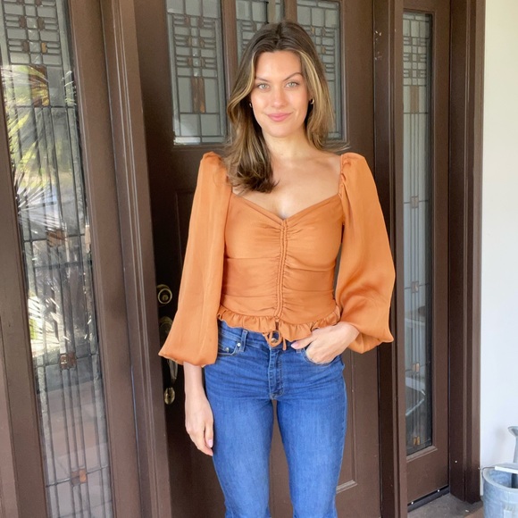 Rust Orange Ruched Blouse - Picture 4 of 4